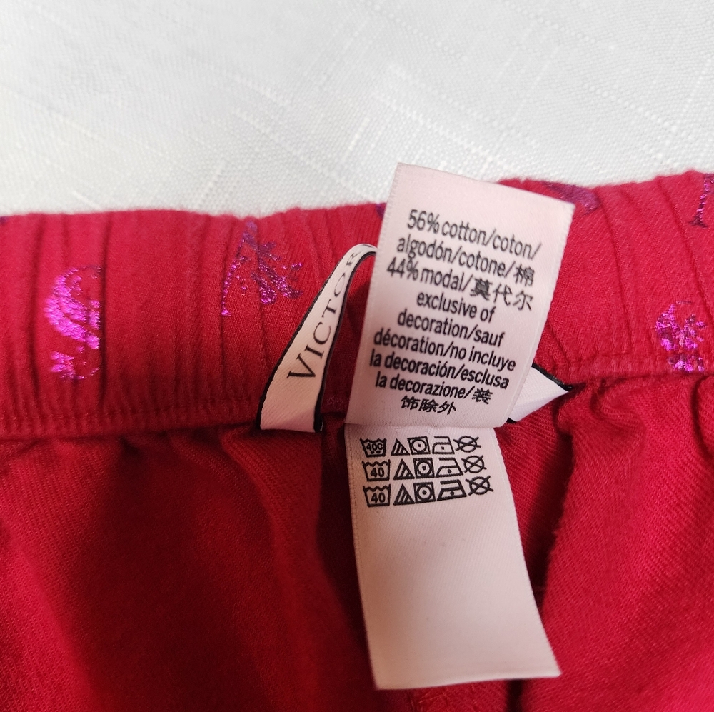Victoria’s Secret flannel Pajama Pants Metallic Foil Satin Drawstring Lg - Picture 7 of 8
